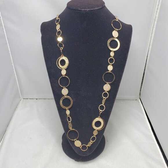 NY & Co Gold Necklace with Circles and Hammered Discs - Picture 1 of 7
